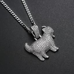 image-Zircon Goat Pendant Hip Hop Necklace with Cuban Chain