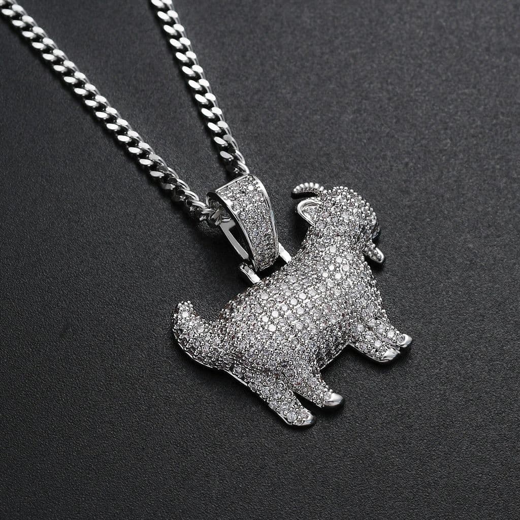 image-Zircon Goat Pendant Hip Hop Necklace with Cuban Chain