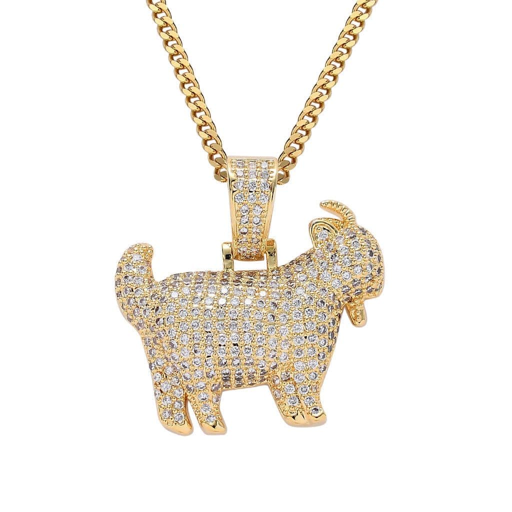 image-Zircon Goat Pendant Hip Hop Necklace with Cuban Chain