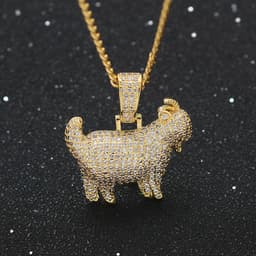 image-Zircon Goat Pendant Hip Hop Necklace with Cuban Chain