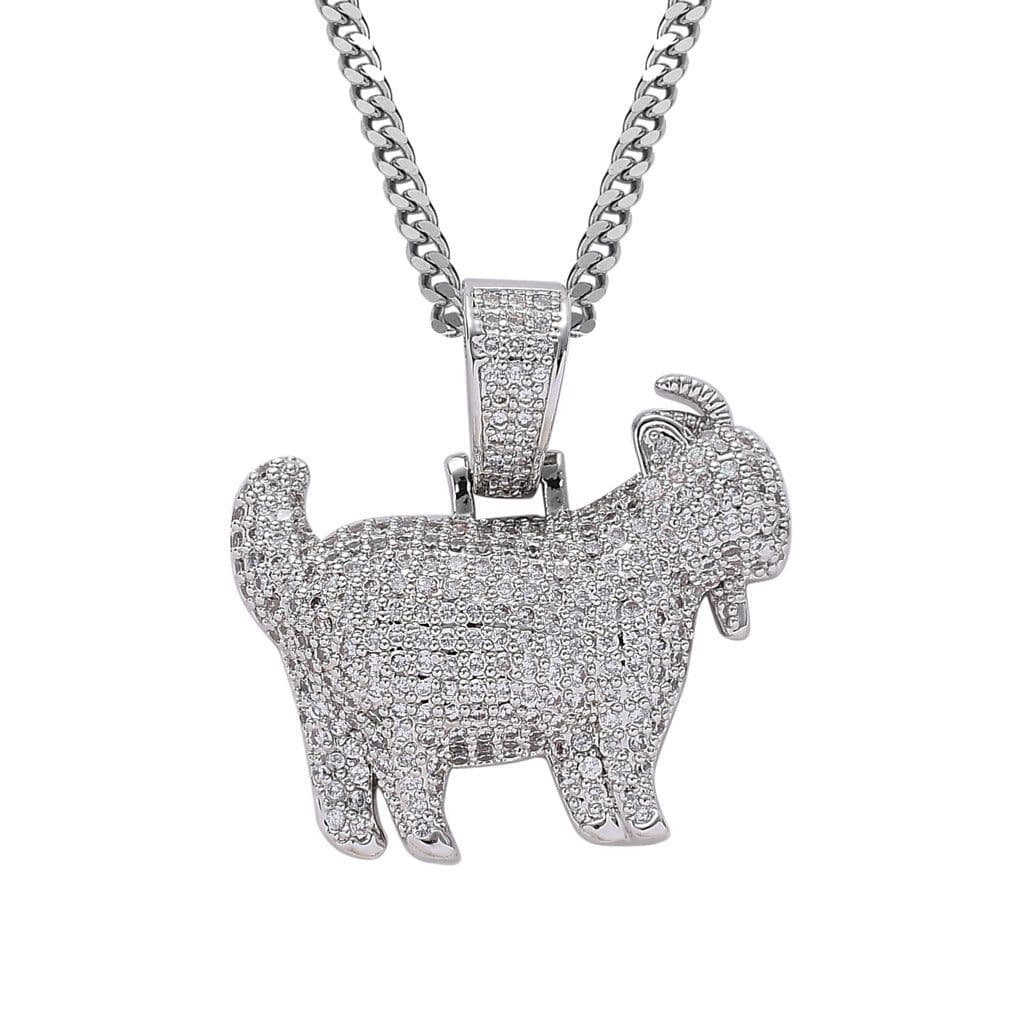 image-Zircon Goat Pendant Hip Hop Necklace with Cuban Chain