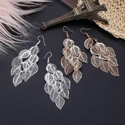 image-Large Leaf Drop Earrings Multilayer Hollow Geometric Metal