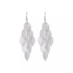 image-Large Leaf Drop Earrings Multilayer Hollow Geometric Metal