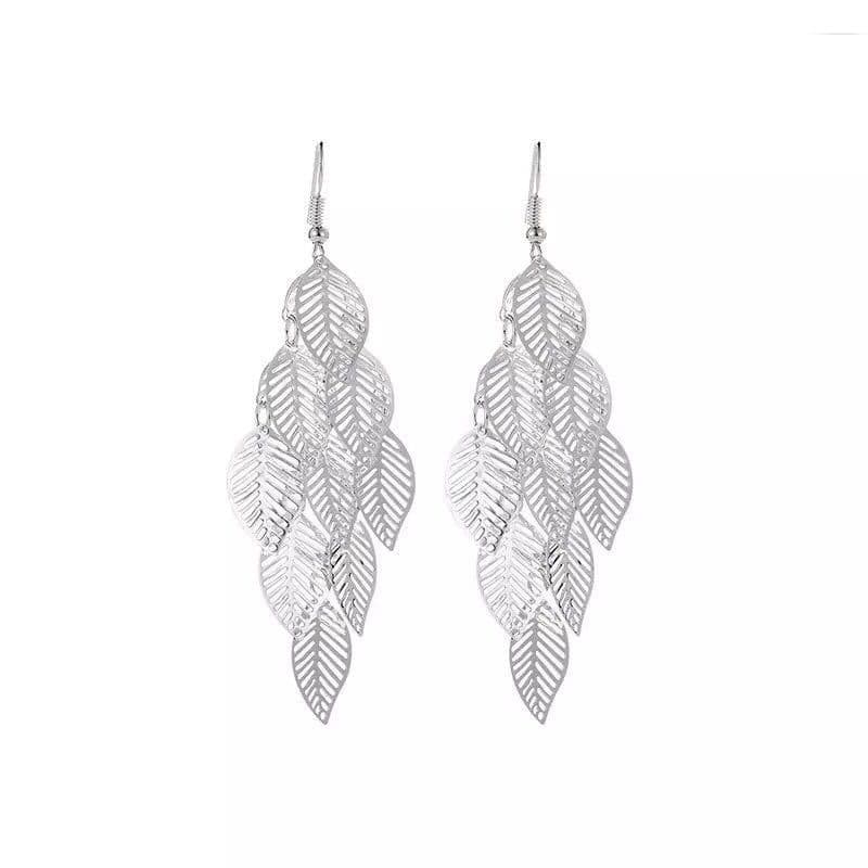 image-Large Leaf Drop Earrings Multilayer Hollow Geometric Metal