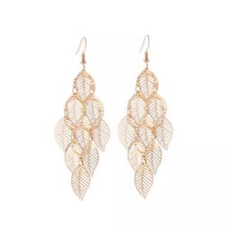 image-Large Leaf Drop Earrings Multilayer Hollow Geometric Metal