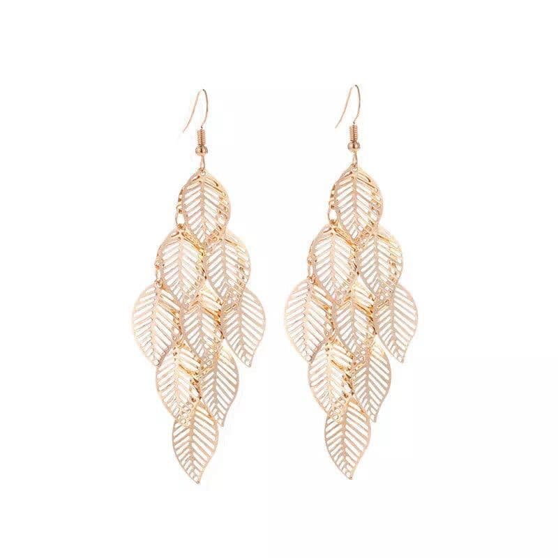 image-Large Leaf Drop Earrings Multilayer Hollow Geometric Metal