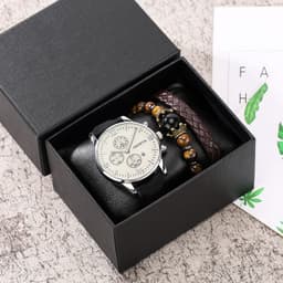 image-Men's Quartz Watch Calendar Alloy Case Leather Strap 40mm