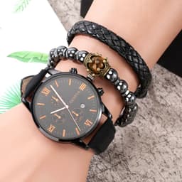 image-Men's Quartz Watch Calendar Alloy Case Leather Strap 40mm