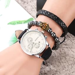 image-Men's Quartz Watch Calendar Alloy Case Leather Strap 40mm