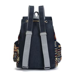 image-Women's Ethnic Style Denim Drawstring Backpack Large Capacity