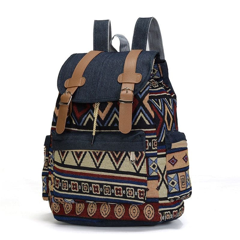 image-Women's Ethnic Style Denim Drawstring Backpack Large Capacity