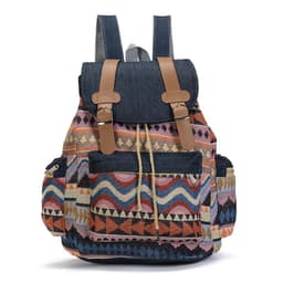 image-Women's Ethnic Style Denim Drawstring Backpack Large Capacity