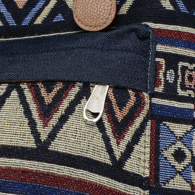 image-Women's Ethnic Style Denim Drawstring Backpack Large Capacity
