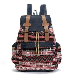 image-Women's Ethnic Style Denim Drawstring Backpack Large Capacity