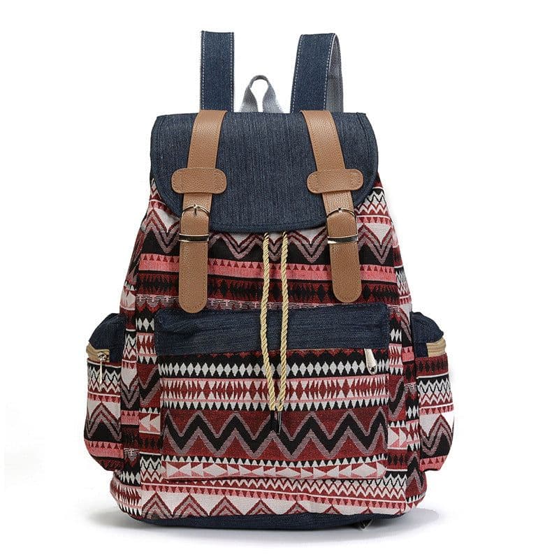image-Women's Ethnic Style Denim Drawstring Backpack Large Capacity
