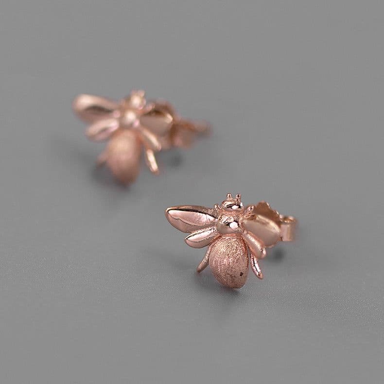 image-The Bees Earrings S925 Sterling Silver Bee Earrings Rose Gold