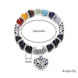 image-8mm Colorful Chakra Yoga Energy Heart Agate Bead Bracelet B1077