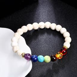 image-8mm Colorful Chakra Yoga Energy Heart Agate Bead Bracelet B1077