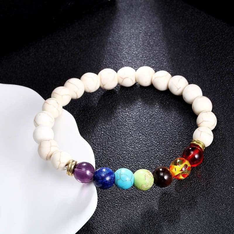 image-8mm Colorful Chakra Yoga Energy Heart Agate Bead Bracelet B1077