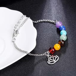 image-8mm Colorful Chakra Yoga Energy Heart Agate Bead Bracelet B1077