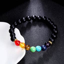 image-8mm Colorful Chakra Yoga Energy Heart Agate Bead Bracelet B1077