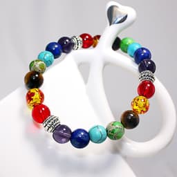 image-8mm Colorful Chakra Yoga Energy Heart Agate Bead Bracelet B1077