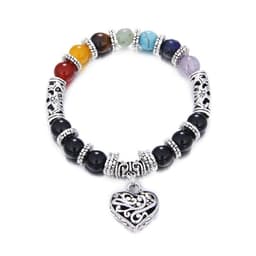image-8mm Colorful Chakra Yoga Energy Heart Agate Bead Bracelet B1077