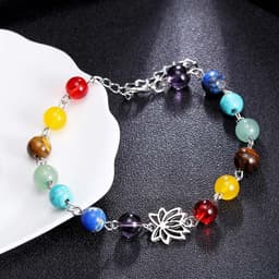 image-8mm Colorful Chakra Yoga Energy Heart Agate Bead Bracelet B1077