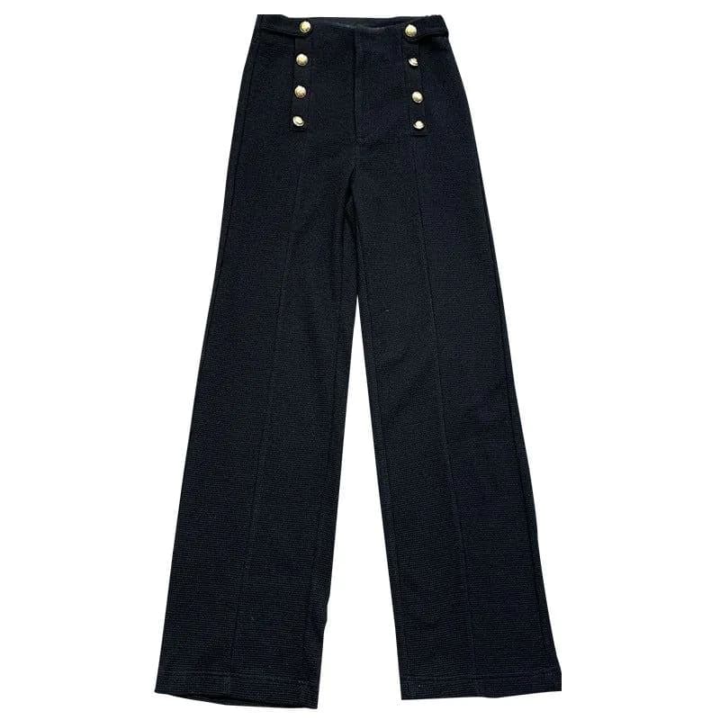 image-Women's High-Waisted Straight Wide-Leg Casual Pants Black Polyester