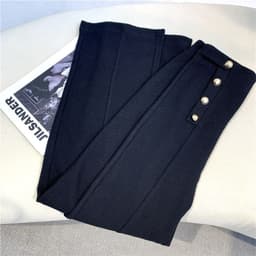 image-Women's High-Waisted Straight Wide-Leg Casual Pants Black Polyester