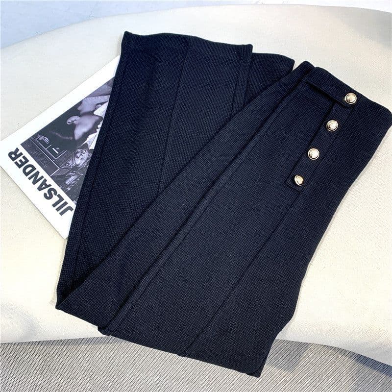 image-Women's High-Waisted Straight Wide-Leg Casual Pants Black Polyester