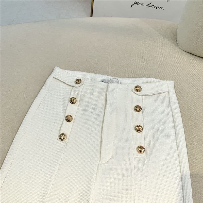 image-Women's High-Waisted Straight Wide-Leg Casual Pants Black Polyester