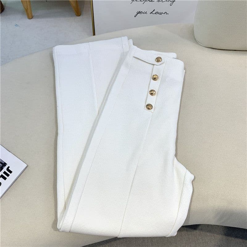 image-Women's High-Waisted Straight Wide-Leg Casual Pants Black Polyester