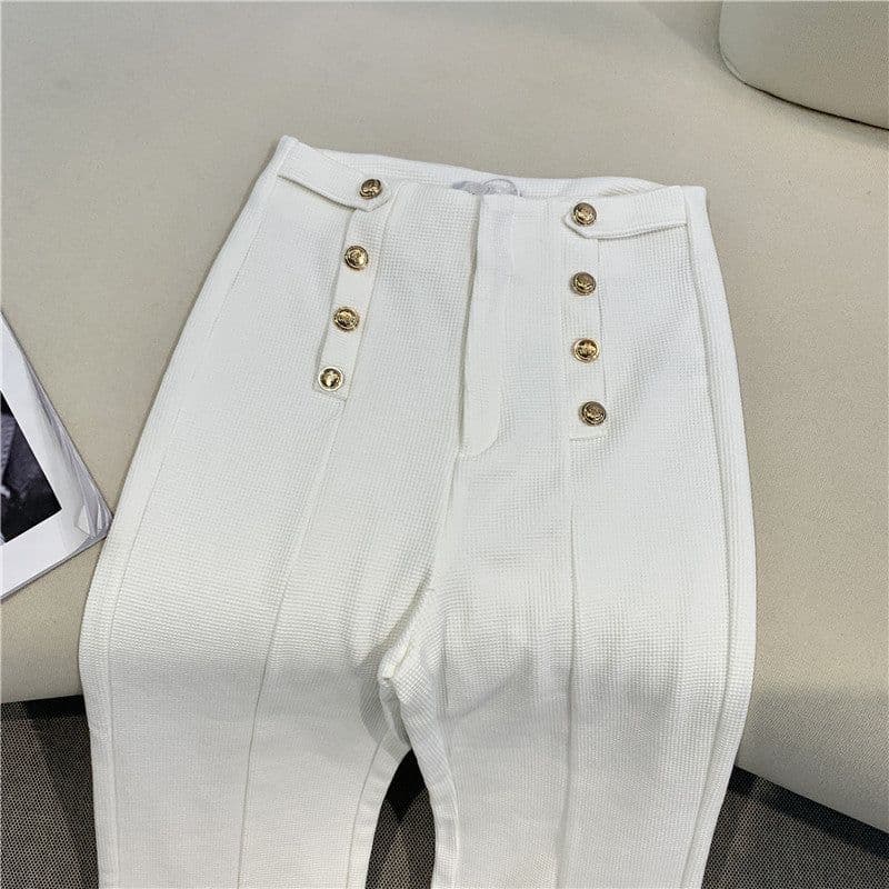 image-Women's High-Waisted Straight Wide-Leg Casual Pants Black Polyester