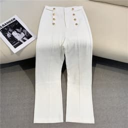 image-Women's High-Waisted Straight Wide-Leg Casual Pants Black Polyester