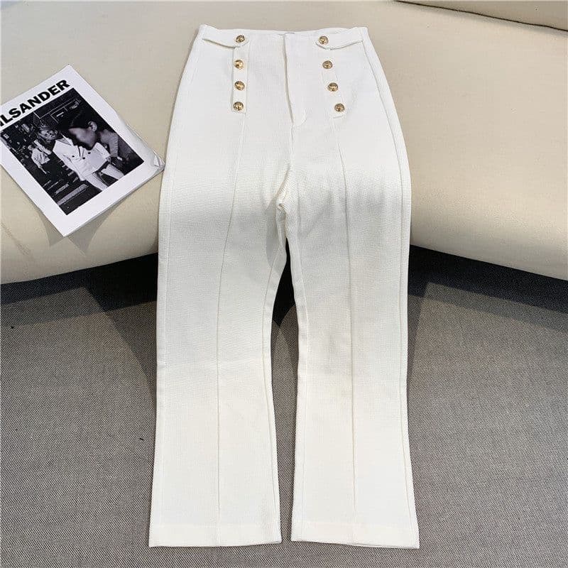 image-Women's High-Waisted Straight Wide-Leg Casual Pants Black Polyester