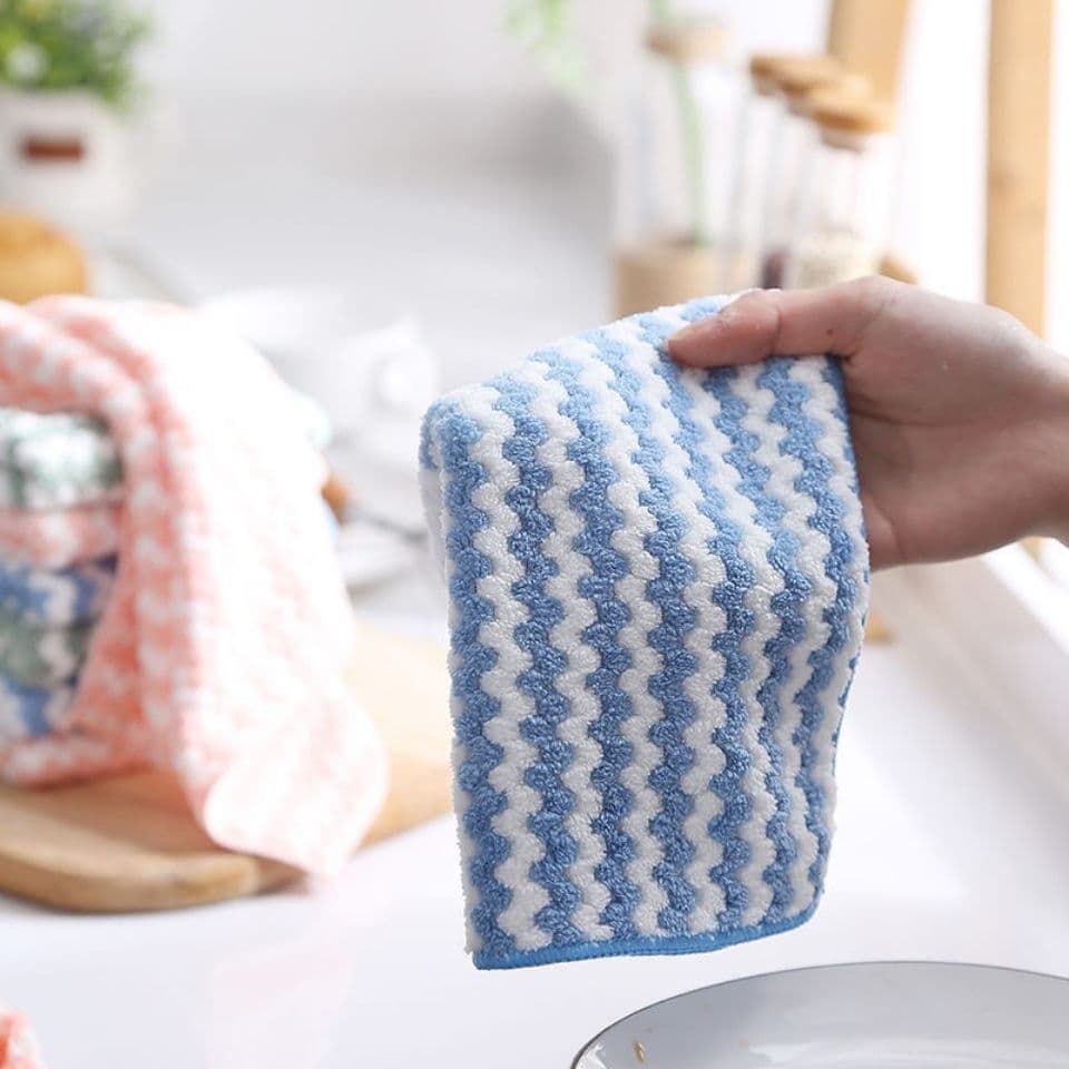 image-Corner Striped Microfiber Dish Towel 10 Pack Water Ripple Kitchen Cloth