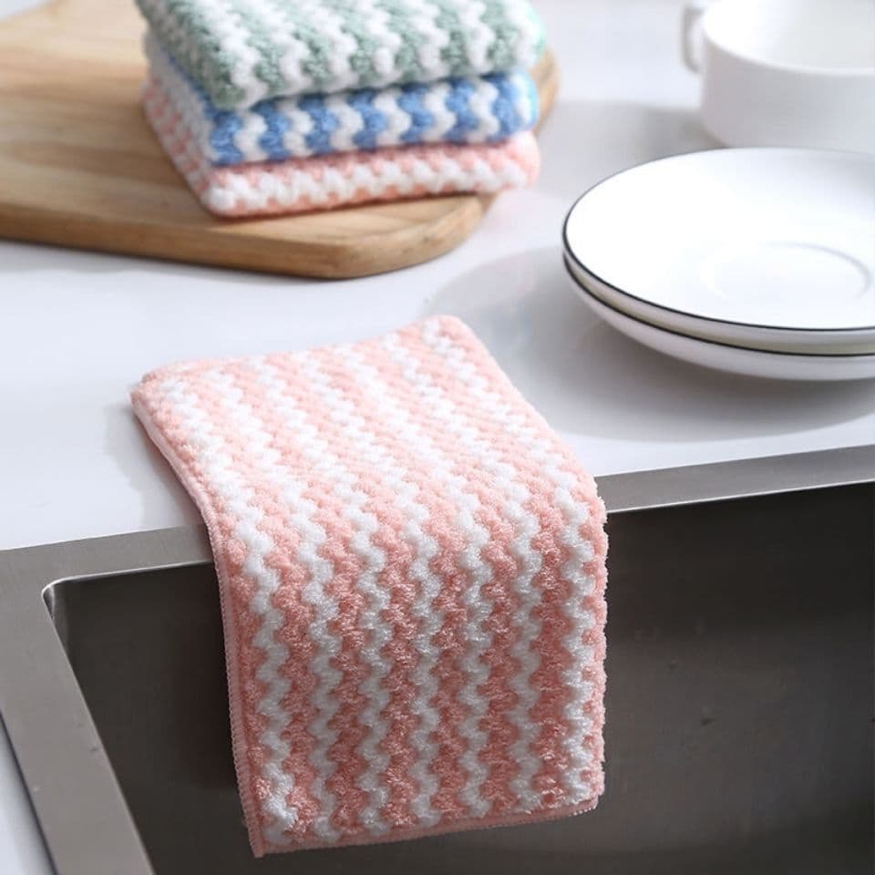 image-Corner Striped Microfiber Dish Towel 10 Pack Water Ripple Kitchen Cloth