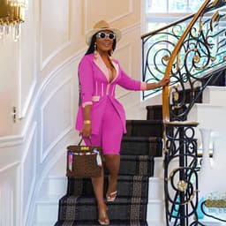 image-Women's Color Block Two-Piece Pants Suit Orange Long Sleeve