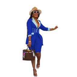 image-Women's Color Block Two-Piece Pants Suit Orange Long Sleeve