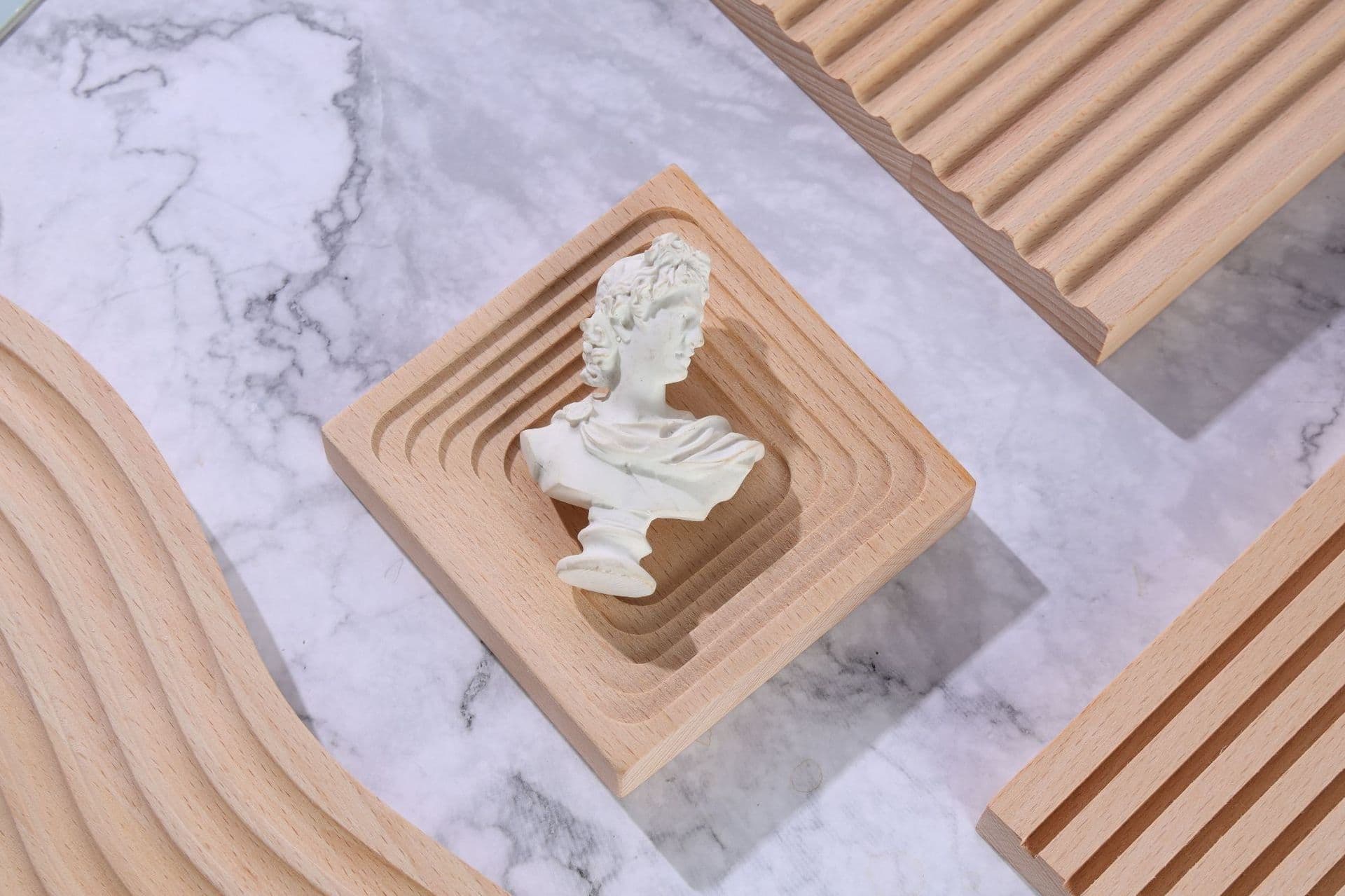 image-Beech Wood Serving Tray Square 10cm Rainbow Water Ripple Pattern