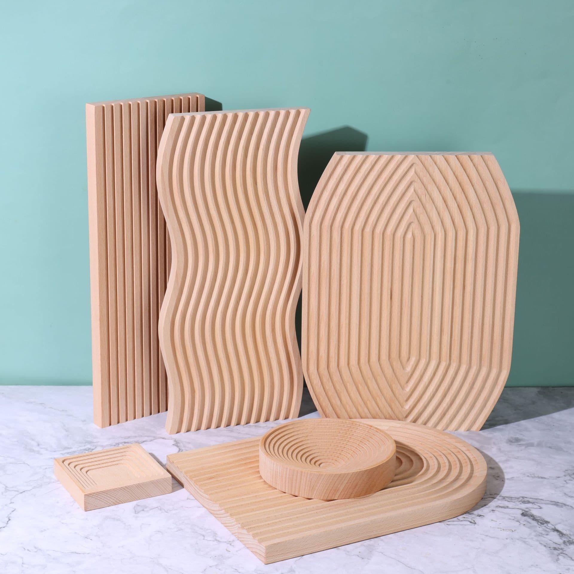 image-Beech Wood Serving Tray Square 10cm Rainbow Water Ripple Pattern