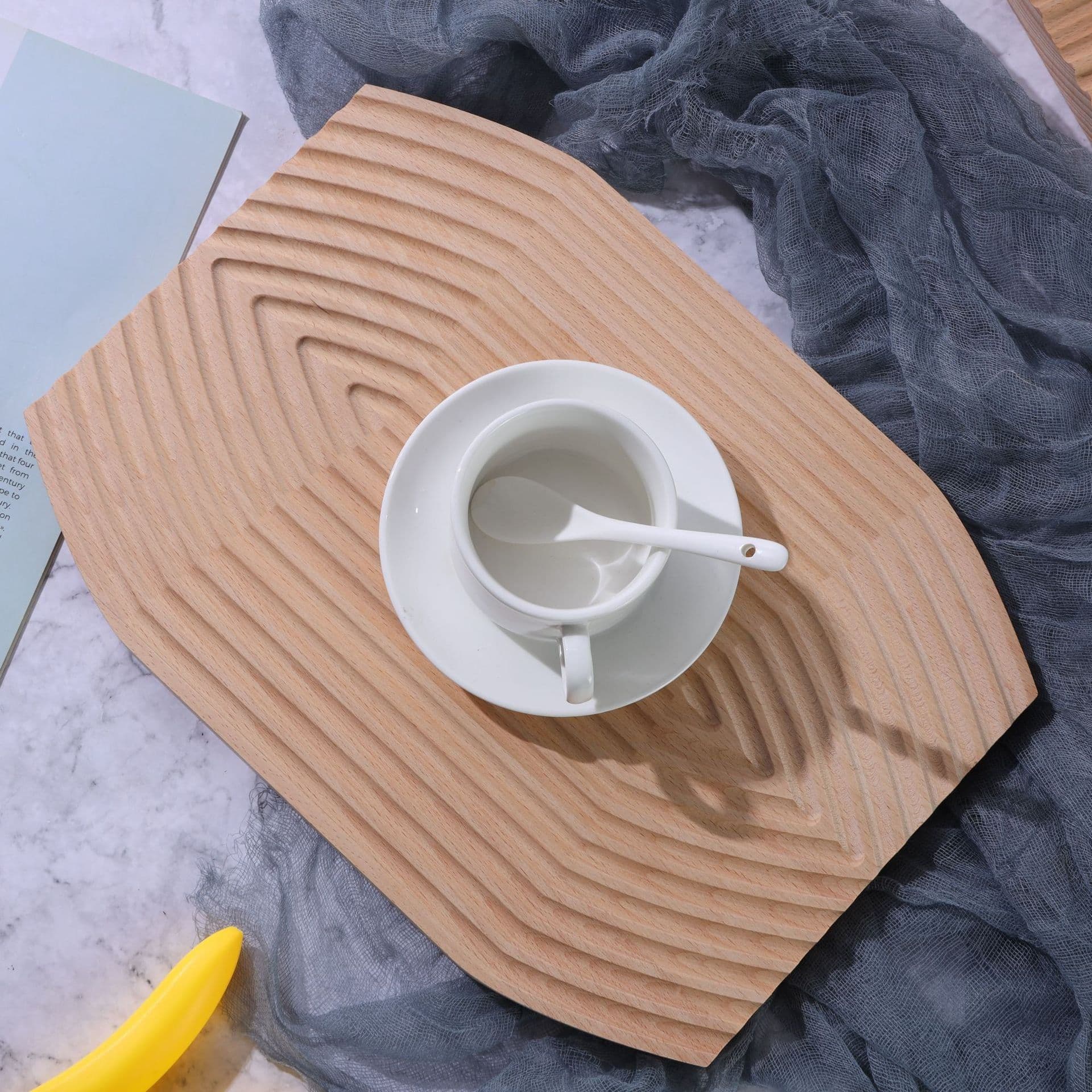 image-Beech Wood Serving Tray Square 10cm Rainbow Water Ripple Pattern