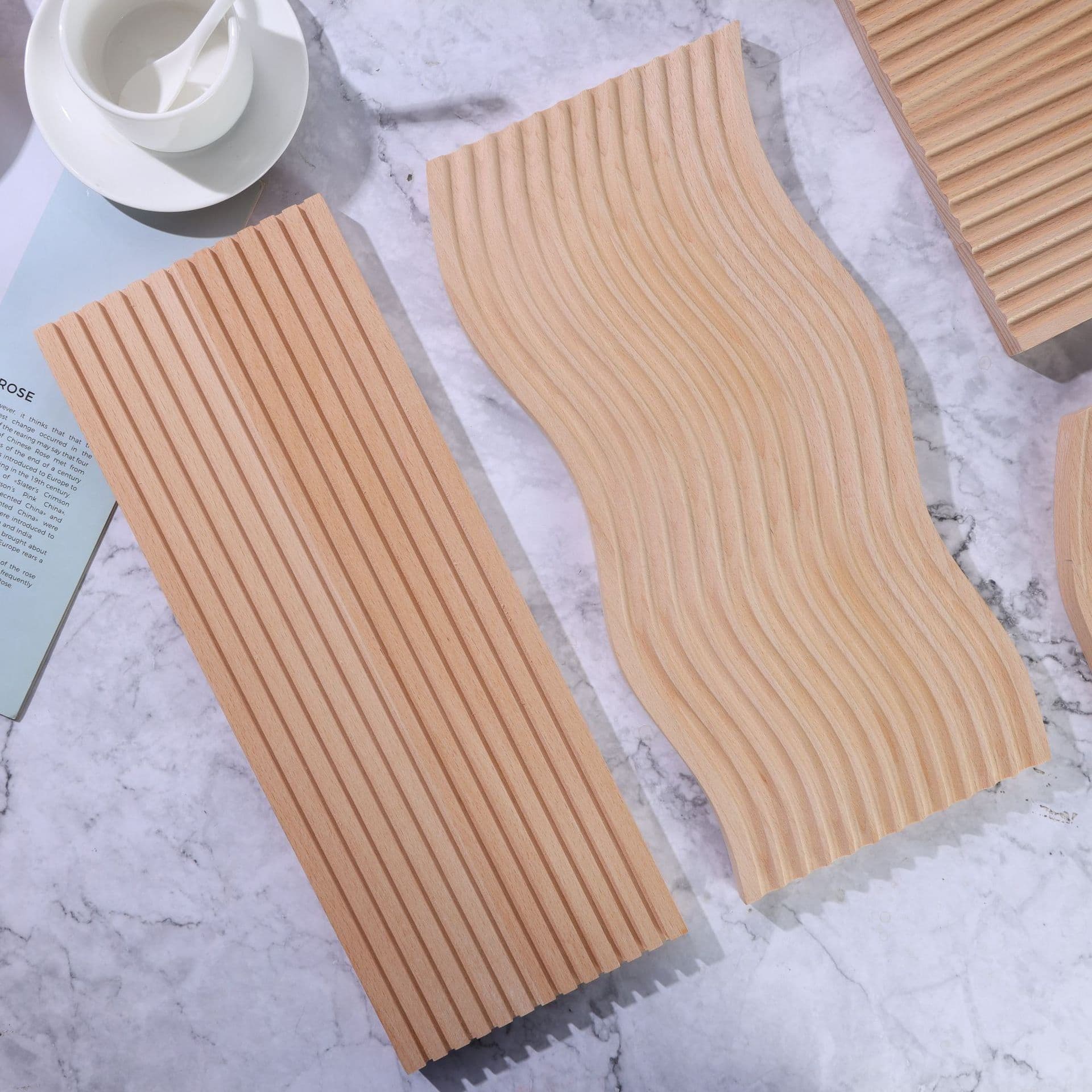 image-Beech Wood Serving Tray Square 10cm Rainbow Water Ripple Pattern