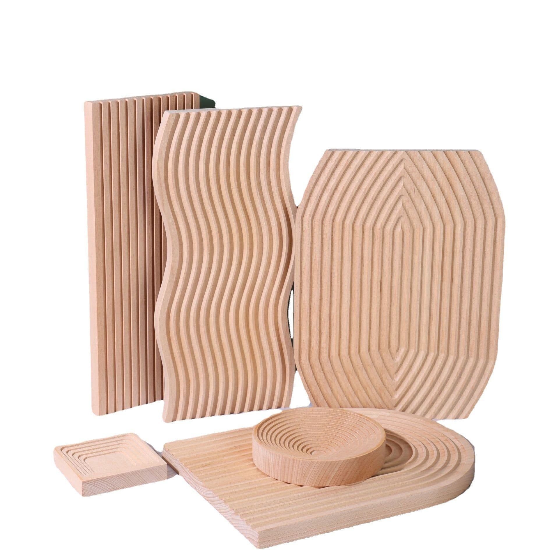 image-Beech Wood Serving Tray Square 10cm Rainbow Water Ripple Pattern