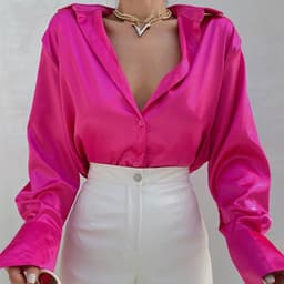 image-Women's Long-Sleeved Satin Shirt Single-Breasted Casual Top