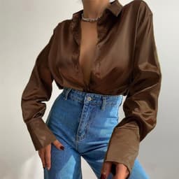 image-Women's Long-Sleeved Satin Shirt Single-Breasted Casual Top