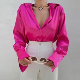 image-Women's Long-Sleeved Satin Shirt Single-Breasted Casual Top