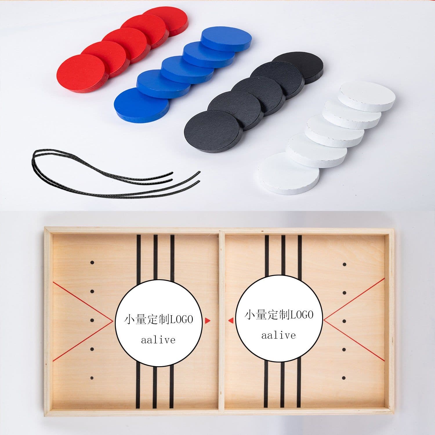 image-Wooden Chess Board Game Set with 20 Pieces and Ropes