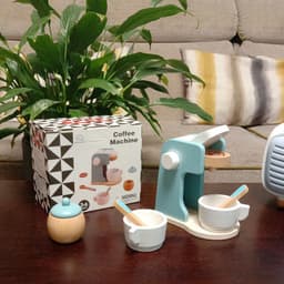 image-Wooden Kitchen Pretend Play Set with Oven Mixer Coffee Maker Toy